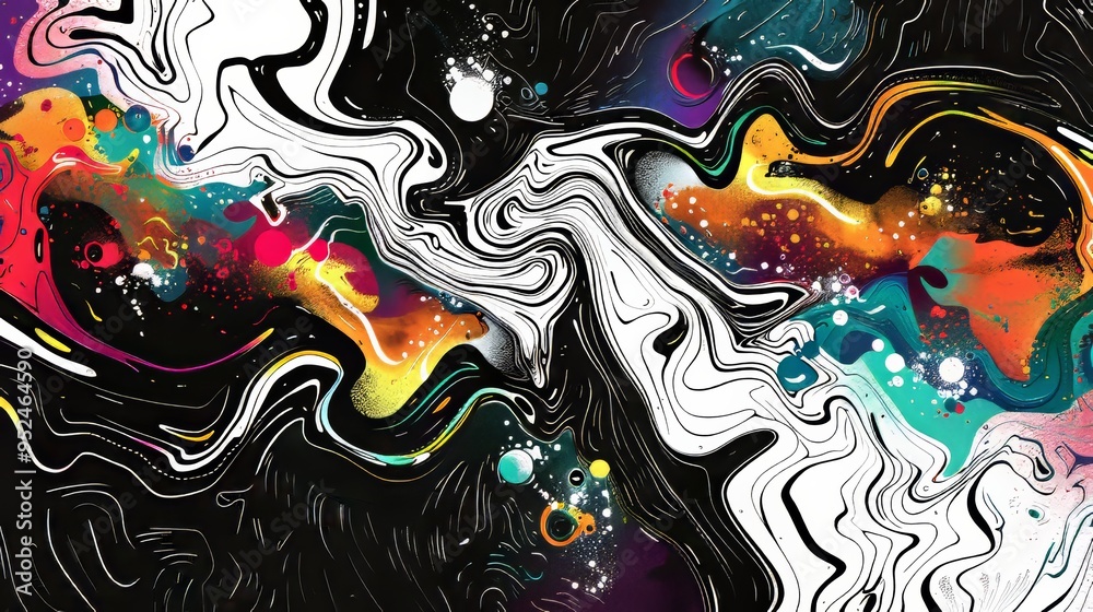 Vibrant Abstract Swirls in Deep Black and a Variety of Colorful Hues that Captivate Vibrant Abstract Swirls in Deep Black and a Variety of Colorful Hues that Captivate