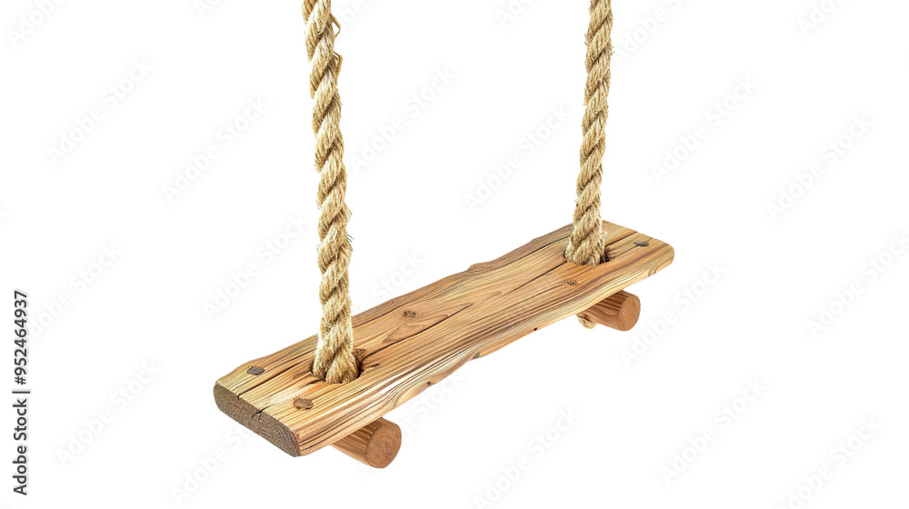 Wood rope swing isolated on transparent background, PNG