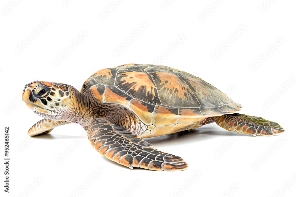 Fototapeta premium a turtle is sitting on a white surface