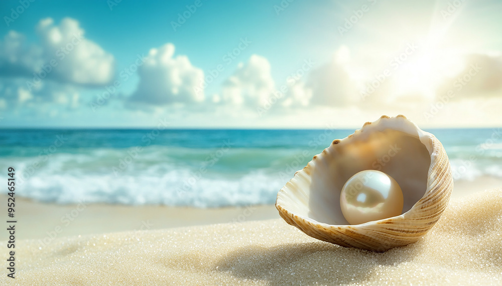 pearl on shell in a beach generated by AI pearl on shell in a beach generated by AI