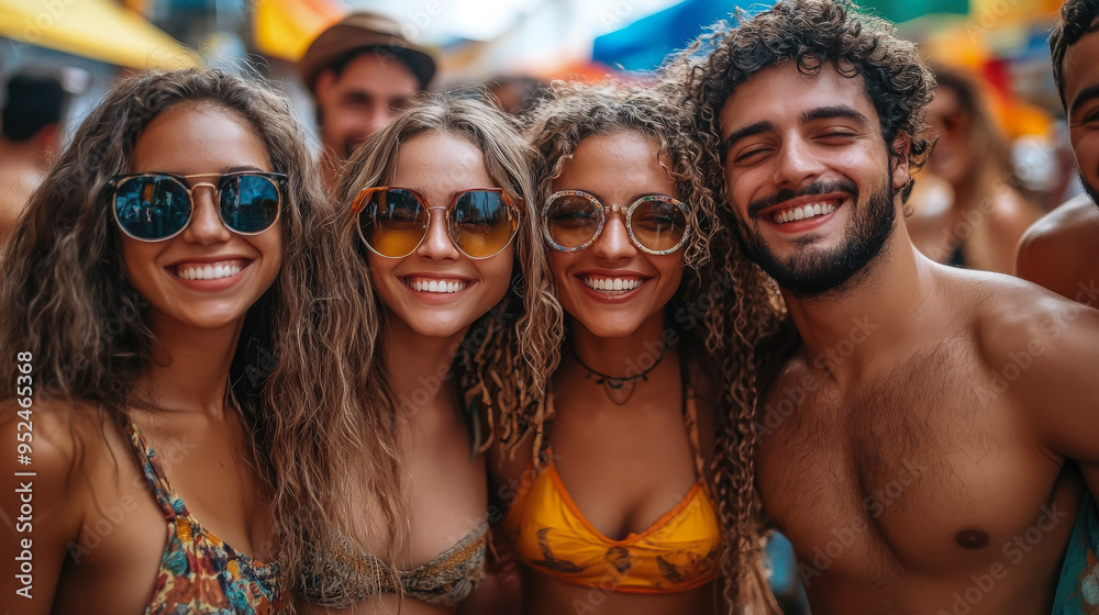 photo of group of cheerful brazilians with brazilian flags on street of rio de janeiro, brazil independence day, country symbol, festival, holiday, carnival, woman, man, celebration, yellow, green photo of group of cheerful brazilians with brazilian flags on street of rio de janeiro, brazil independence day, country symbol, festival, holiday, carnival, woman, man, celebration, yellow, green