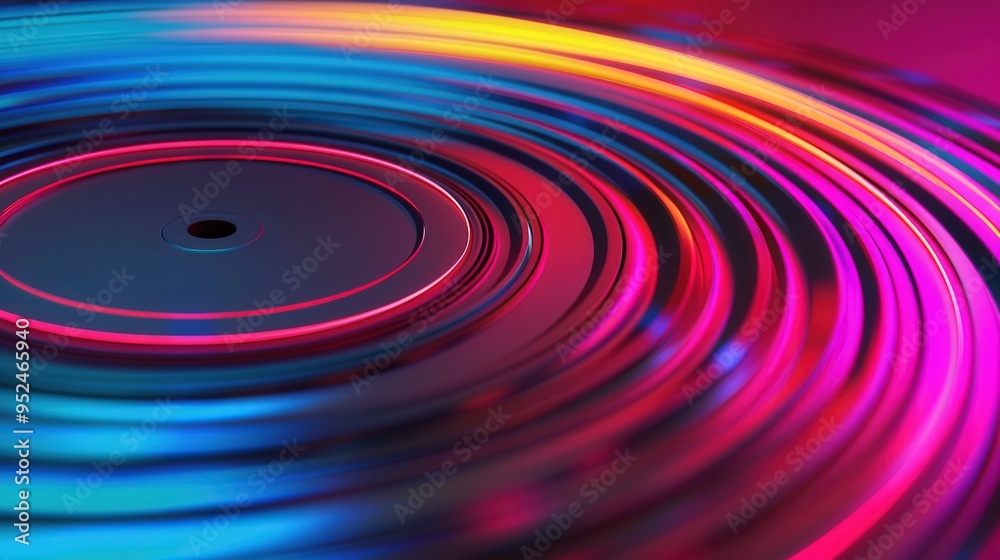 Abstract vinyl record design with vibrant pulsating light, showcasing a fusion of music and modern digital creativity, ideal for contemporary art enthusiasts. Abstract vinyl record design with vibrant pulsating light, showcasing a fusion of music and modern digital creativity, ideal for contemporary art enthusiasts.