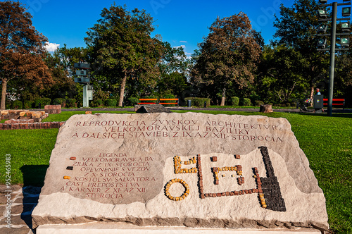 a stone legend shows the plans of the archaeological excavations of the old Bratislava basilica photo