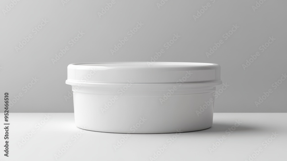 Realistic Digital Mockup of Round Plastic Container with Blank Label for Branding | 3D Perspective for Product Presentation Realistic Digital Mockup of Round Plastic Container with Blank Label for Branding | 3D Perspective for Product Presentation