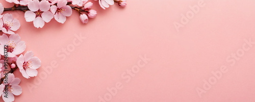 A graceful arrangement of sakura blossoms forming a border on a soft pink backdrop.