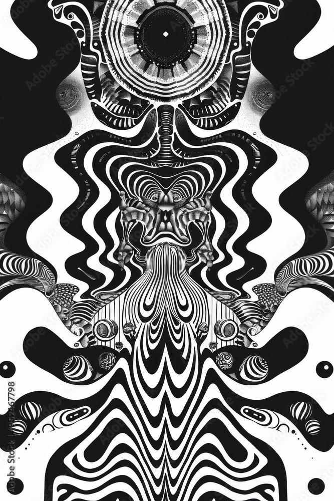 Fototapeta premium Artistic Abstract Black and White Psychedelic Art Featuring Flowing Patterns for Aesthetic Enjoyment