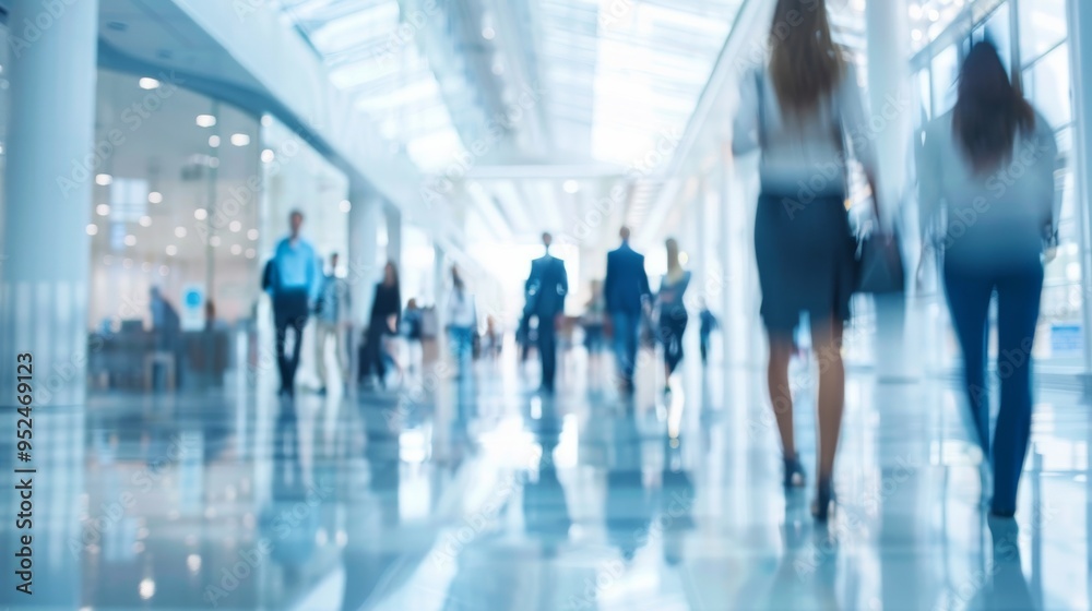 Blurred background. A busy airport terminal bustling with passengers in constant motion as they navigate through it Blurred background. A busy airport terminal bustling with passengers in constant motion as they navigate through it
