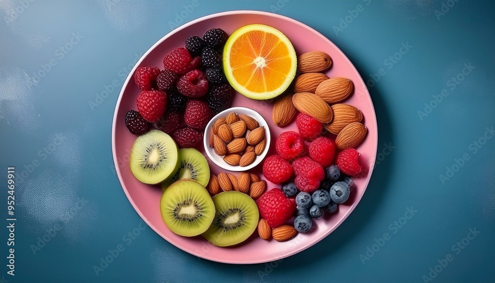Art of Colorful plate of mixed fruits and nuts, brain-stimulating snack, healthy and natural energy boost. snack ready-to-eat Art of Colorful plate of mixed fruits and nuts, brain-stimulating snack, healthy and natural energy boost. snack ready-to-eat