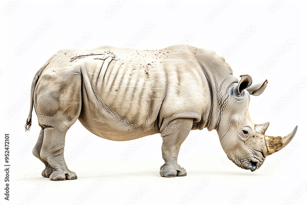 Fototapeta premium a rhino standing on a white surface with a white background