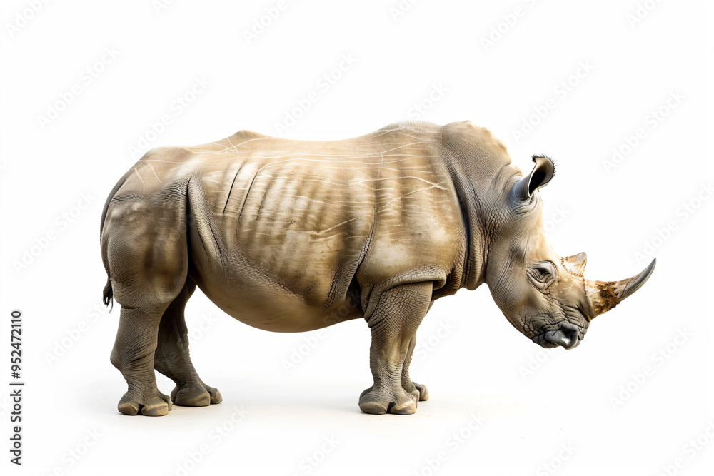 Fototapeta premium a rhino standing on a white surface with a white background