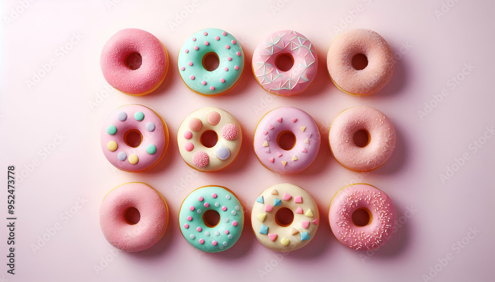 Sweet donuts set isolated on pink Sweet donuts set isolated on pink