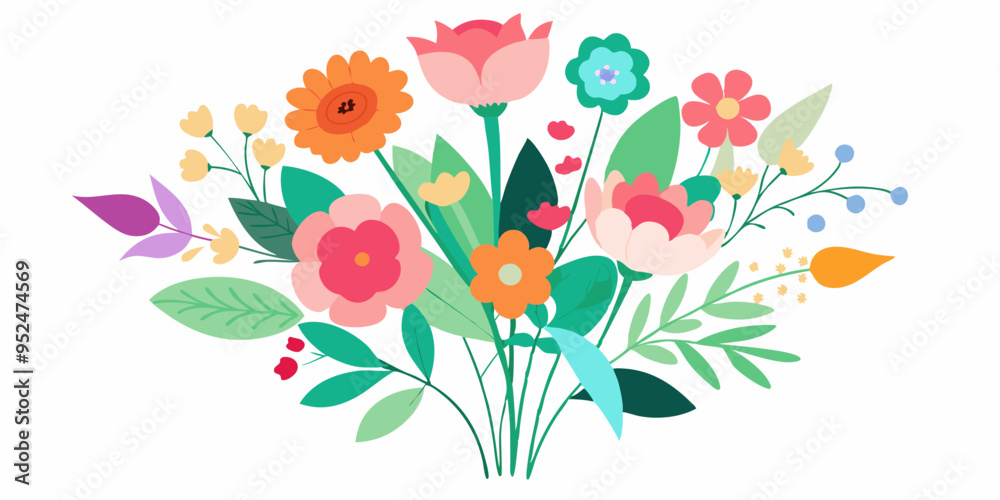 Floral bakground with bouquet of various flowers on white background Floral bakground with bouquet of various flowers on white background