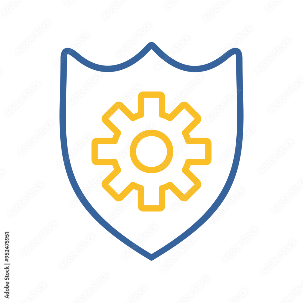 Shield with gear icon. Shield protection symbol Shield with gear icon. Shield protection symbol