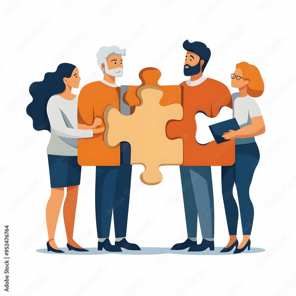 Obraz premium Flat Grandparents and Grandchildren Puzzle Pieces with Connection Text concept as An abstract vector showing two puzzle pieces representing grandparents and grandchildren with the word Connection in a