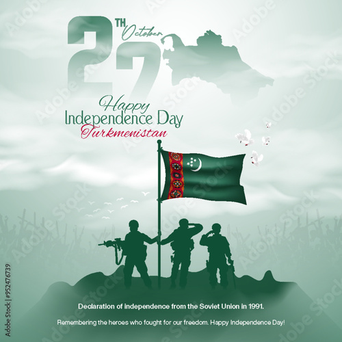 Turkmenistan Independence Day celebration greeting card design for social media post