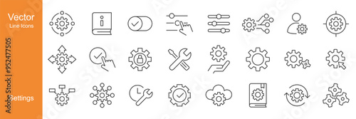 Settings Icons - Vector Line. Editable Stroke.