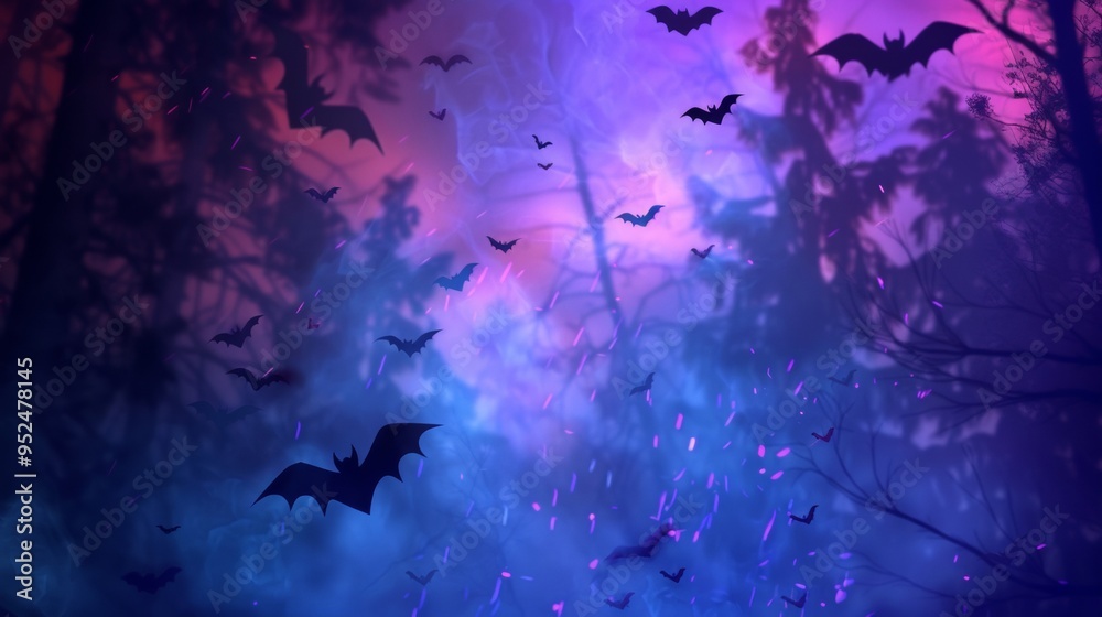 Fototapeta premium bats flying in a neon forest