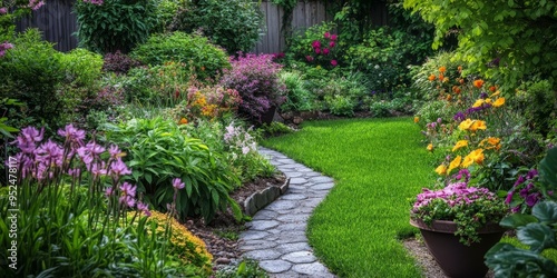 Wallpaper Mural Stone path through lush green garden with colorful flowers. Torontodigital.ca