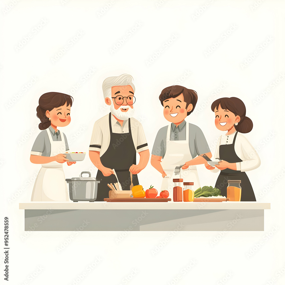 Glossy Background with Grandparents Cooking with Grandchildren concept as A vibrant glossy background image featuring grandparents and grandchildren cooking together in a kitchen with a soft focus on Glossy Background with Grandparents Cooking with Grandchildren concept as A vibrant glossy background image featuring grandparents and grandchildren cooking together in a kitchen with a soft focus on