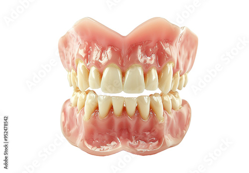 Complete dentures with teeth, gums and bone to protect an isolated transparent background