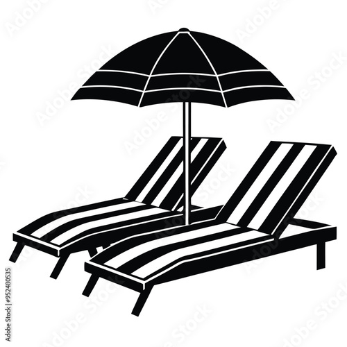 Poolside lounge chairs vector illustration