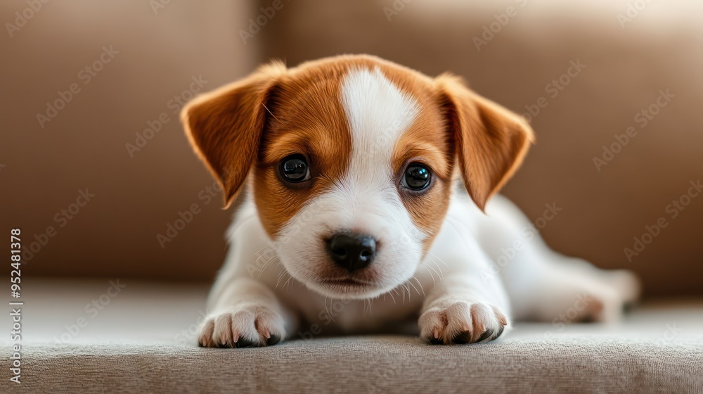 Adorable Puppy with Brown and White Fur Lying on a Couch Adorable Puppy with Brown and White Fur Lying on a Couch