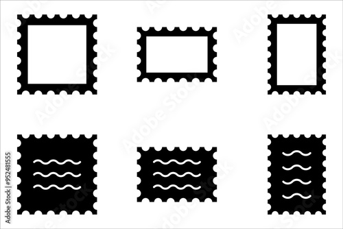 Postage stamps linear icon set. Collecting rare postmarks hobby, vector illustration on white background
