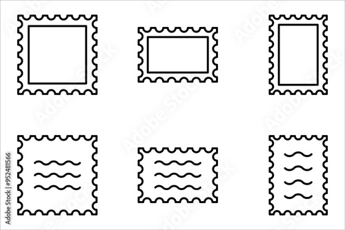 Postage stamps linear icon set. Collecting rare postmarks hobby, vector illustration on white background
