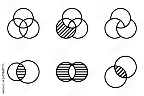 Venn diagram icon set. Venn diagram linear symbol design from Analytics collection. vector illustration on white background.