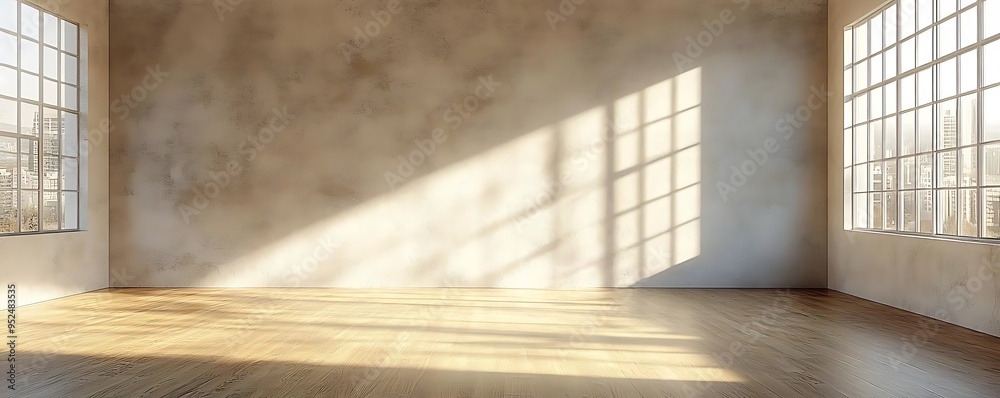Empty Room With Sunlight Streaming Through Windows 3D Illustration Empty Room With Sunlight Streaming Through Windows 3D Illustration