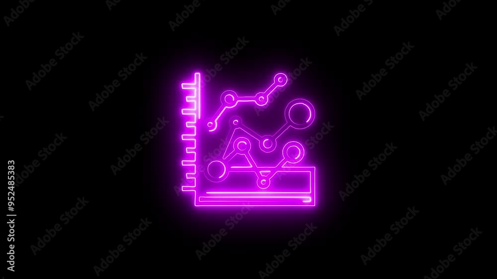 Neon Business Growth Icon, Glowing Bar Chart with Upward Trend, Financial Analytics, Digital Marketing Success, Rising Graph Illustration