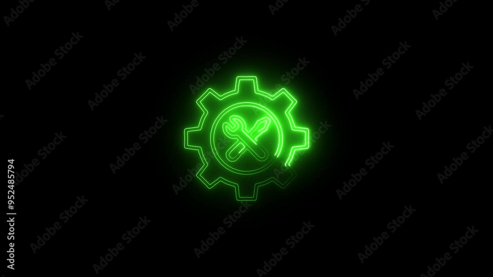 Glowing neon line setting icon with spinning gears icon animated. Technology setting icon concept. Repair service icon. Glowing neon line setting icon with spinning gears icon animated. Technology setting icon concept. Repair service icon.