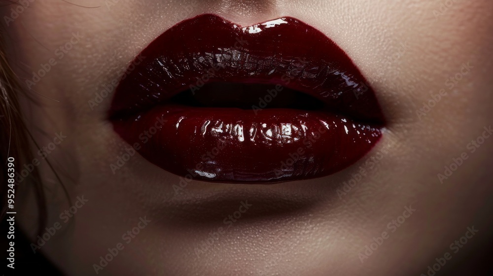 Fototapeta premium A woman's lips are painted red with a glossy finish