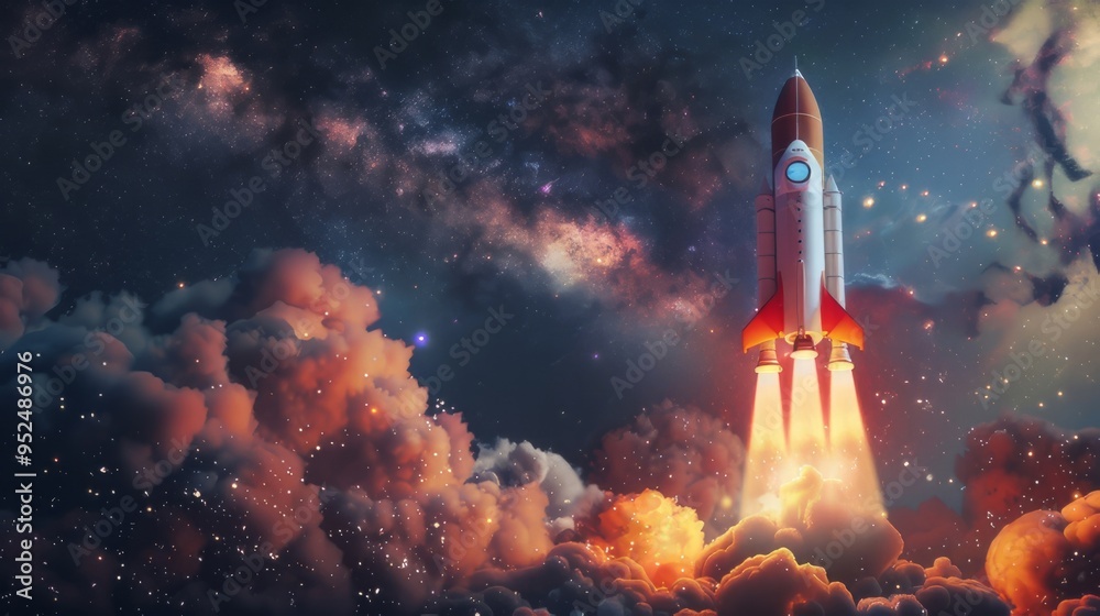 Fototapeta premium start up concept with space rocket