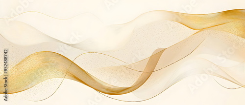 A flat illustration of an abstract golden background, featuring white and beige luxury glitter shapes, elegant golden lines on a cream color backdrop, smooth gradients, subtle shine, sophistic design