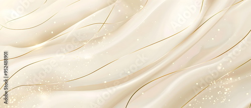 A flat illustration of an abstract golden background, featuring white and beige luxury glitter shapes, elegant golden lines on a cream color backdrop, smooth gradients, subtle shine, sophistic design photo