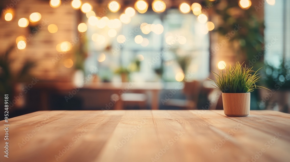 A cozy indoor setting with soft lighting and a small potted plant on a wooden table. A cozy indoor setting with soft lighting and a small potted plant on a wooden table.