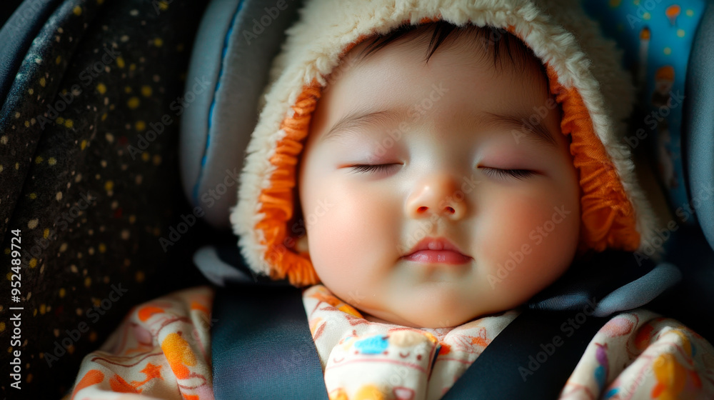 Cute little baby sleeping in car seat. Cute little baby sleeping in car seat.