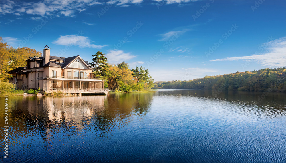 Obraz premium Majestic beautiful house on a lake