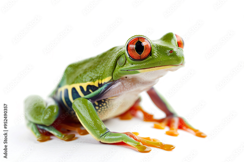 Obraz premium a frog with a red eye sitting on a white surface
