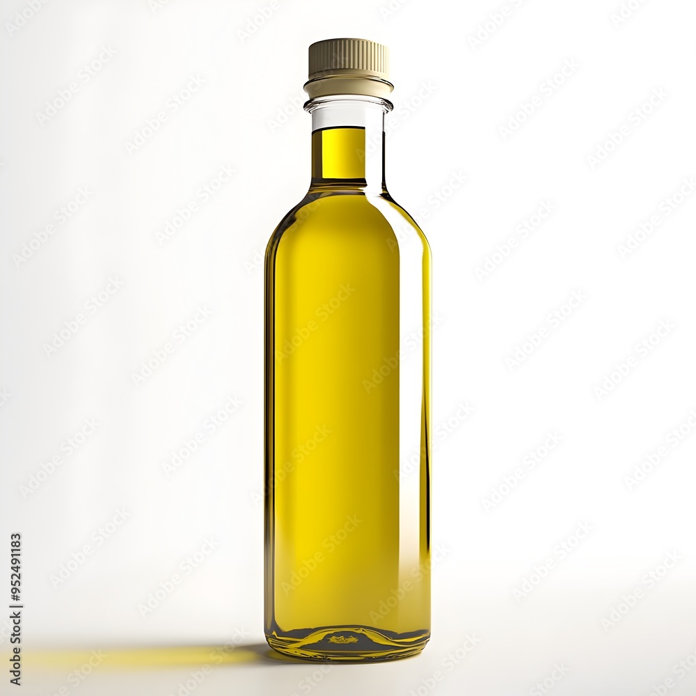 Gleaming Artisanal Extra Virgin Olive Oil Bottle Displayed Elegantly Against Clean White Backdrop Gleaming Artisanal Extra Virgin Olive Oil Bottle Displayed Elegantly Against Clean White Backdrop
