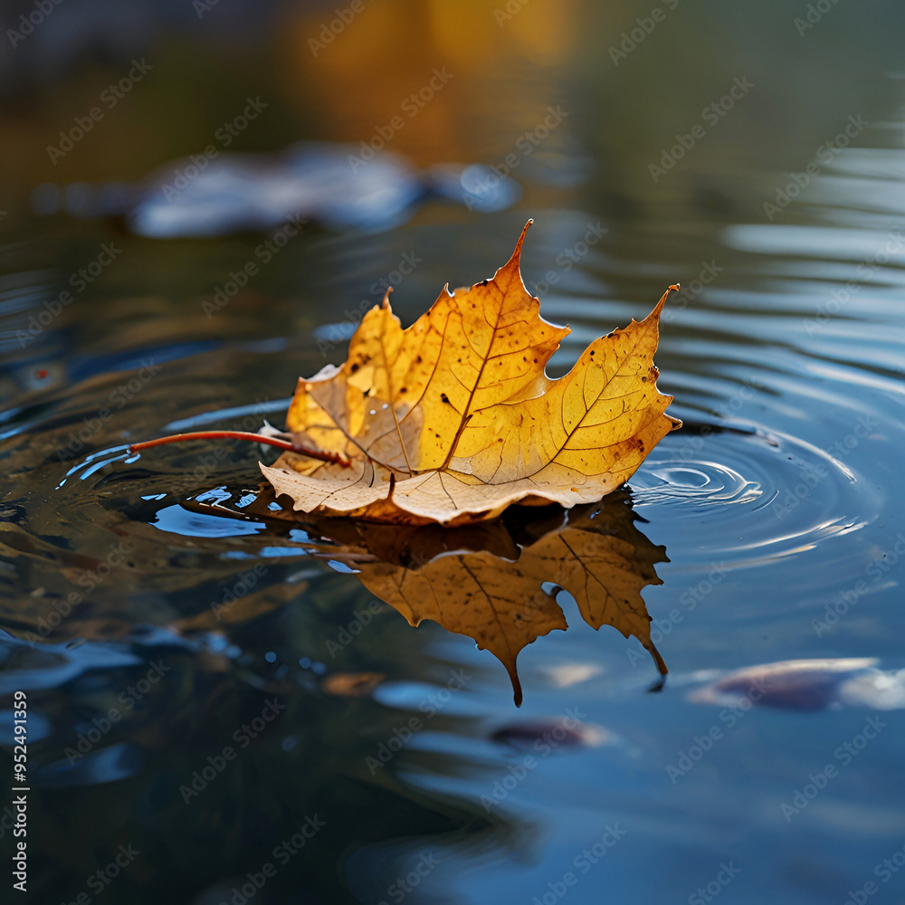autumn leaves reflected in water, autumn leaves on water, Dry autumn leaf on water. Ai generative autumn leaves reflected in water, autumn leaves on water, Dry autumn leaf on water. Ai generative