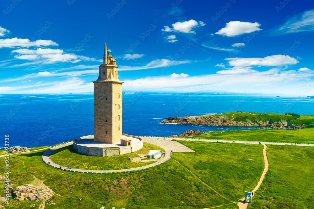 View of the Tower of Hercules, A Coruna, Galicia, Spain