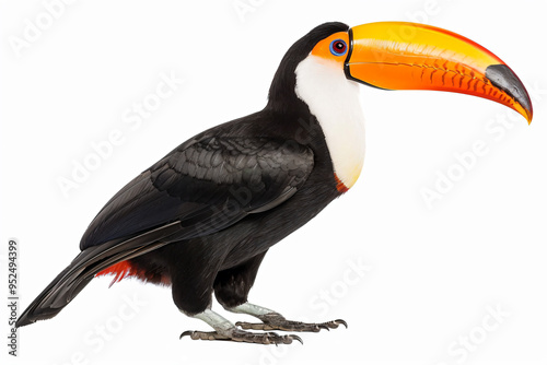 a black and orange bird with a big beak