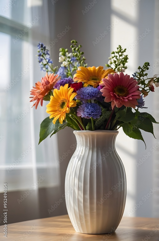 A vase with colorful flowers on the table A vase with colorful flowers on the table