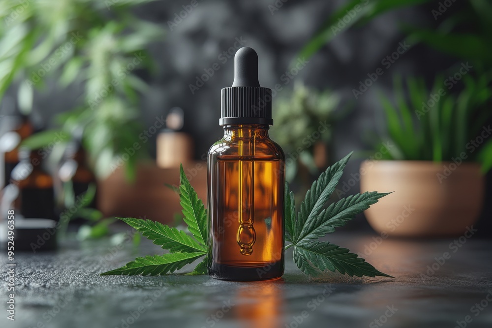 Cannabis Tincture Bottle with Leaf and Dropper Cannabis Tincture Bottle with Leaf and Dropper