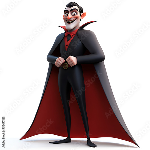 Cartoon vampire with wide grin and outstretched arms 