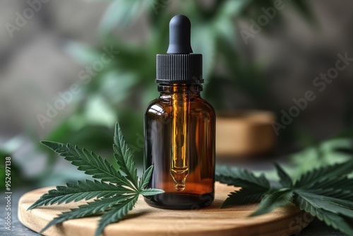 Cannabis Tincture Bottle with Leaf and Dropper