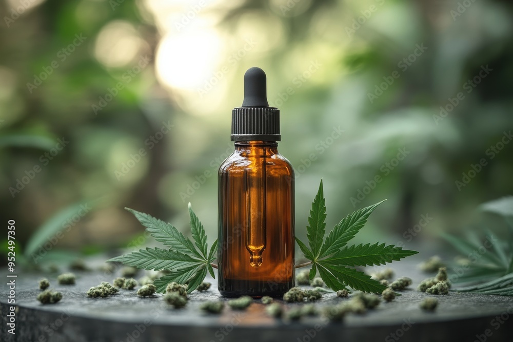 Cannabis Tincture Bottle with Leaf and Dropper Cannabis Tincture Bottle with Leaf and Dropper