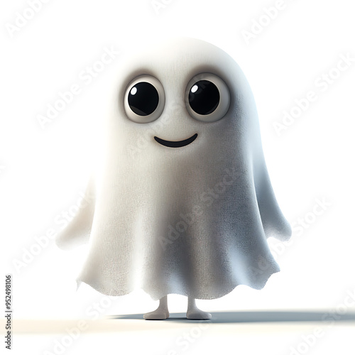 Adorable cartoon ghost with big eyes smiling 